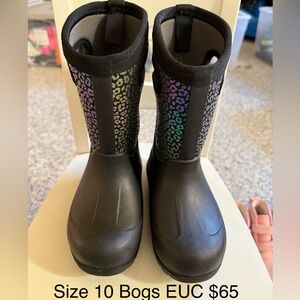 Bogs Kids Black Leopard Print Winter Boots